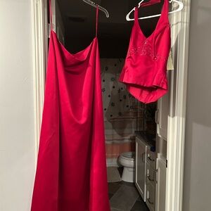 Alexia Designs Vibrant Red Ensemble of Halter Top and Long Skirt